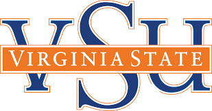 Image of the Virginia State University Logo with V S U in the background in blue and Virginia State in the foreground in white and orange