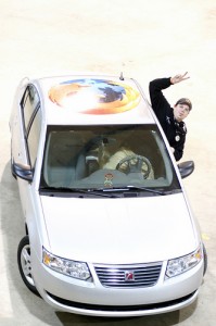 Firefox-clad car and driver not included in party pack.]