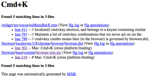 (mxr.mozilla.org search results for 'Cmd+K')