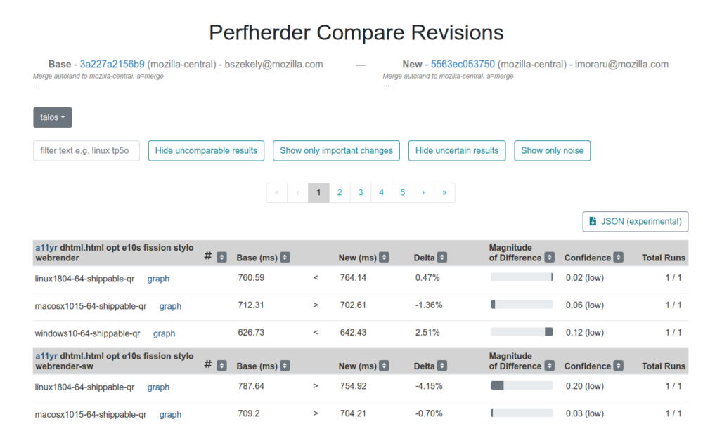 perfherder compare results