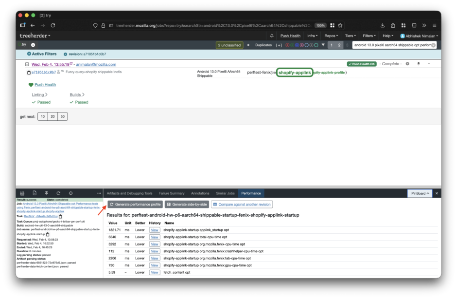 Generating performance profiles in Try