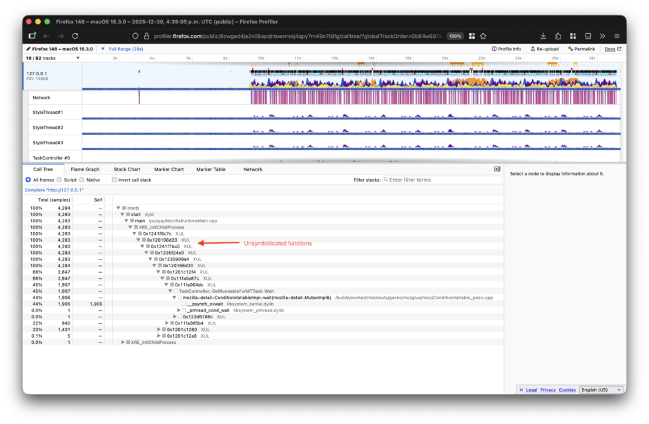 Profile with no symbolication