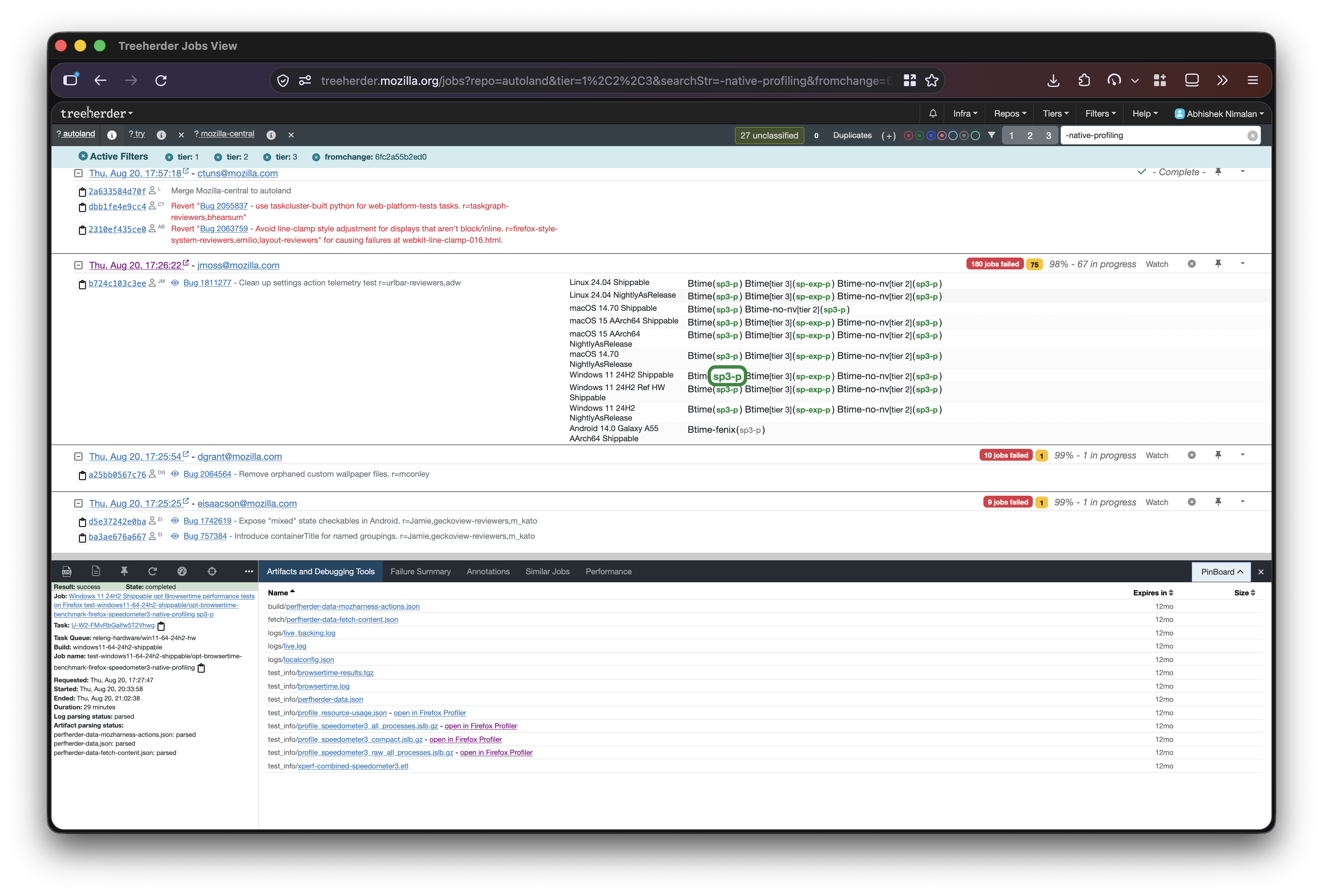 Native profiles running routinely on autoland