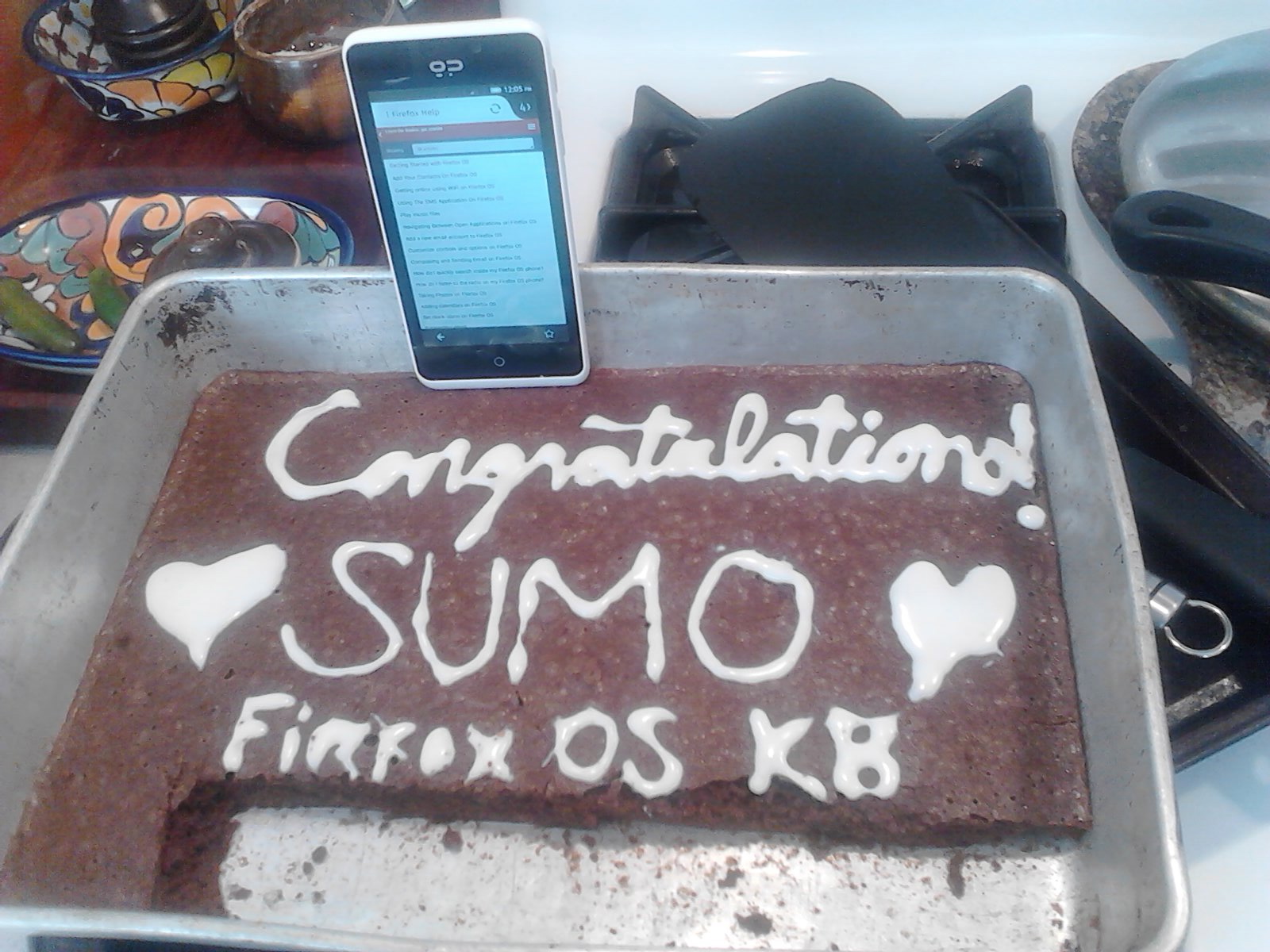 brownies that say Congratulations! SUMO Firfox OS KB