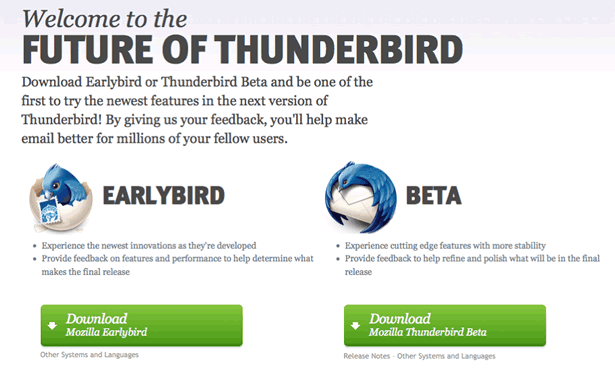screenshot of Thunderbird Channels page