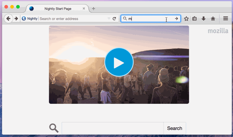 The new search interface in Firefox