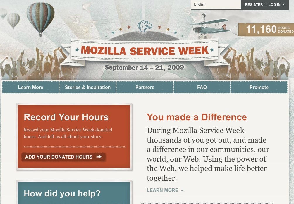 Mozilla Service Week The Mozilla website Mozilla Service Week was retired in December 2010. It has been temporarily archived at http://website-archive.mozilla.org/mozillaservice.org for reference purposes. Mozilla Service Week took place from September 14 –...