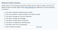 Disclosure of Add-on Practices checkboxes