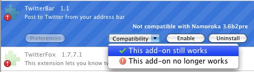 Screenshot of the Add-on Compatibility Reporter