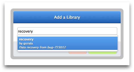 screenshot of adding recovery library