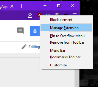 manage extension menu