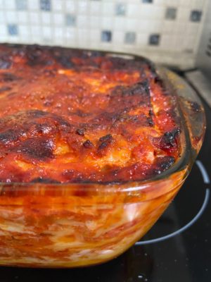 Photo of a dish of lasagna