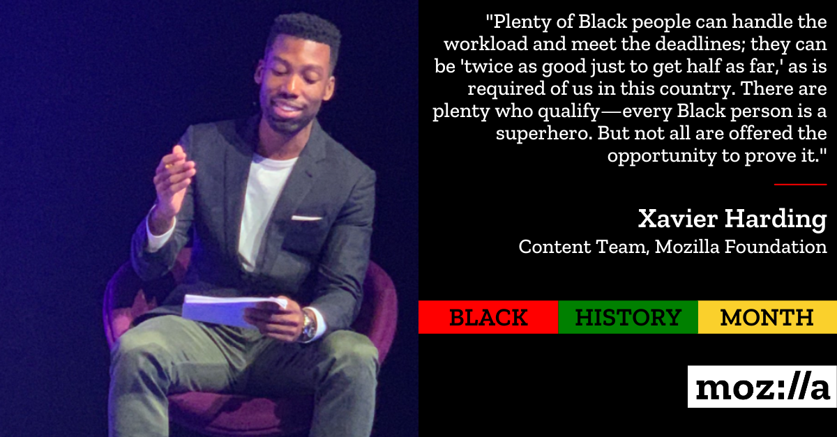 Mozilla Black History Month image and quote from Xavier Harding