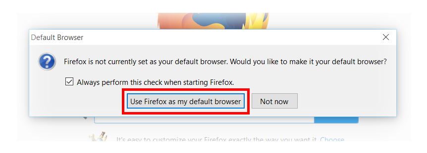 small firefox default web browser prompt