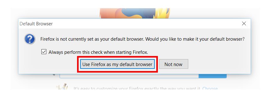 firefox default browser windows 10