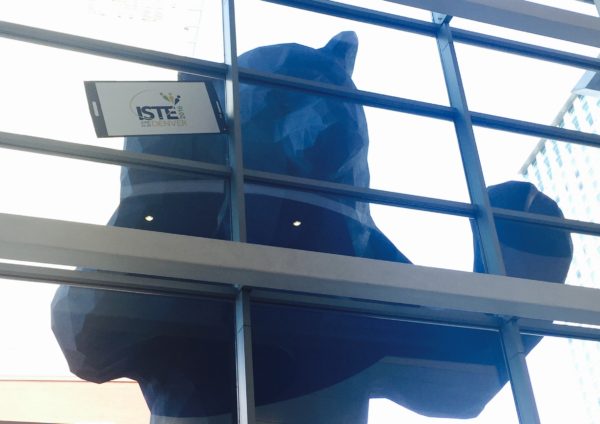 “I See What You Mean,” aka the giant blue bear peering into the lobby from outside of the Denver Convention Center
