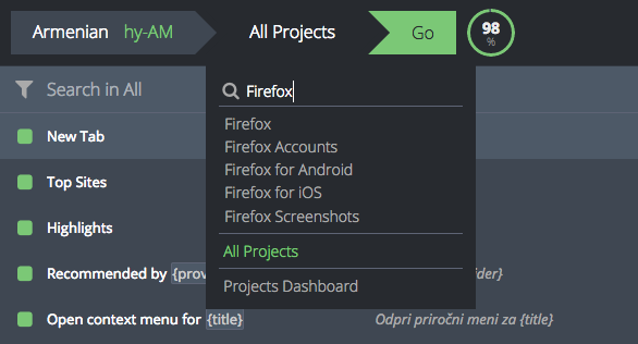Select All Projects from the project menu