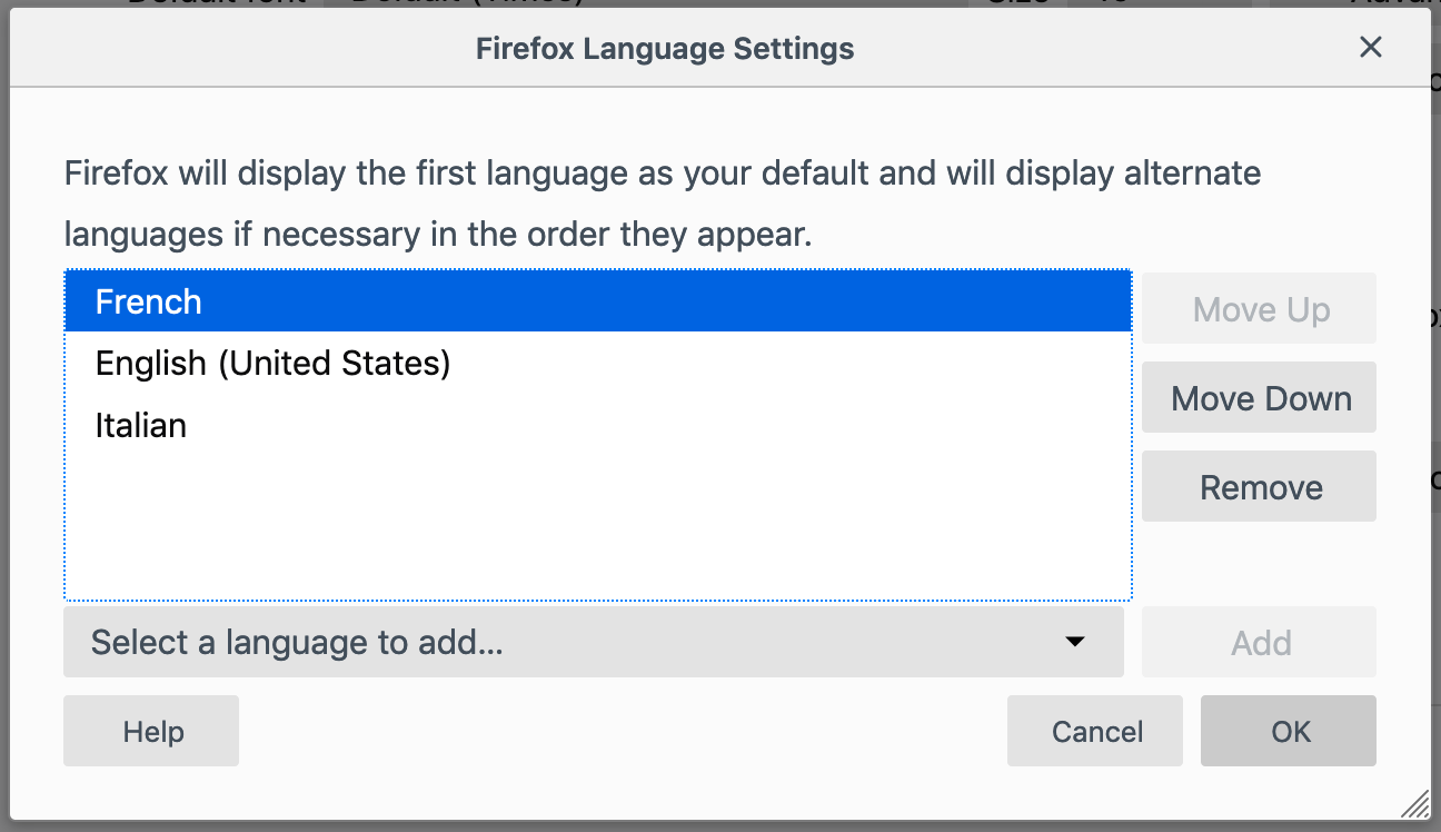 Topic: the defaults for Firefox, General, Language & Appearance, Fonts