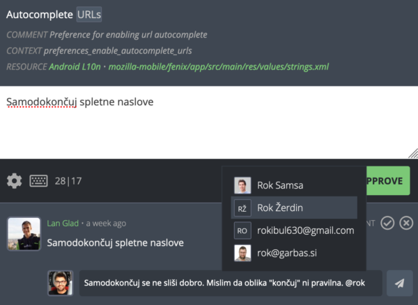 Screenshot of Pontoon, showing the new "mentions" feature