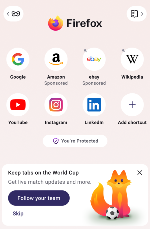 Screenshot of Firefox for Android with the upcoming widget.