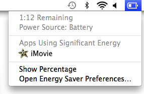 Screenshot of the OS X battery status menu