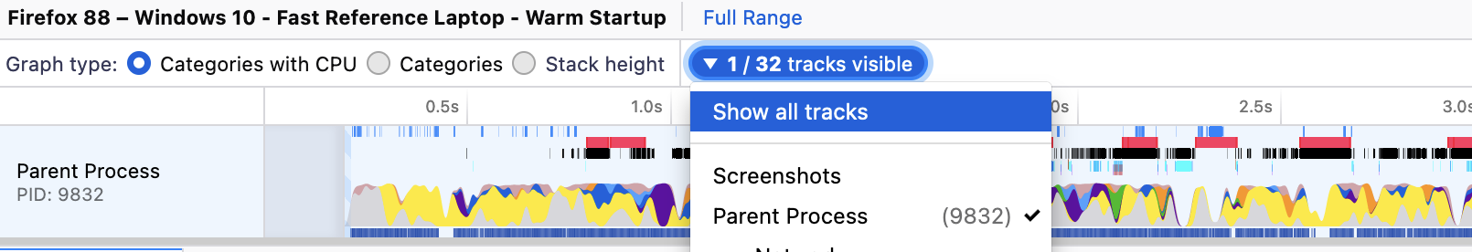 "Show All Tracks" button can be found inside the context menu that appears when you click on "X/Y tracks visible" button.