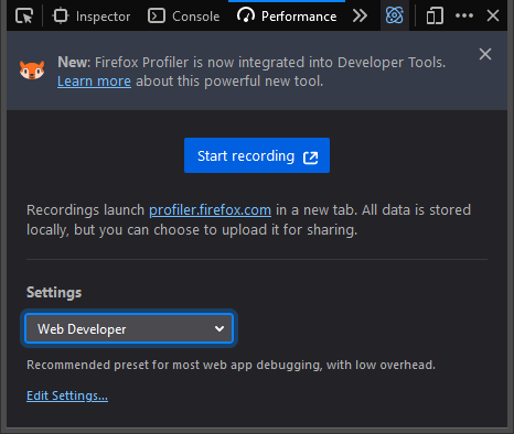 Screenshot of the devtools performance panel