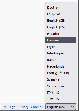 Screenshot of the language picker