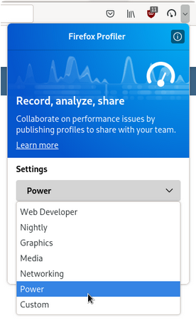Select the "Power" preset using the profiler popup
