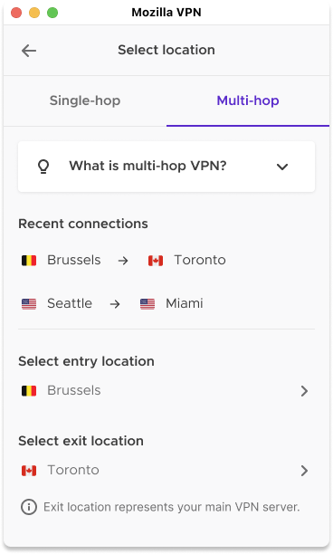 Your two recent Multi-hop connections will also be listed and available to reuse in the future