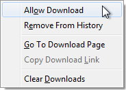 Menu with "Allow Download" selected using the mouse
