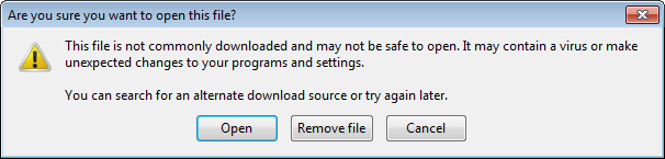 Confirmation dialog box defaulting to "Open"