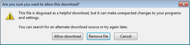 Confirmation dialog box defaulting to "Remove file"
