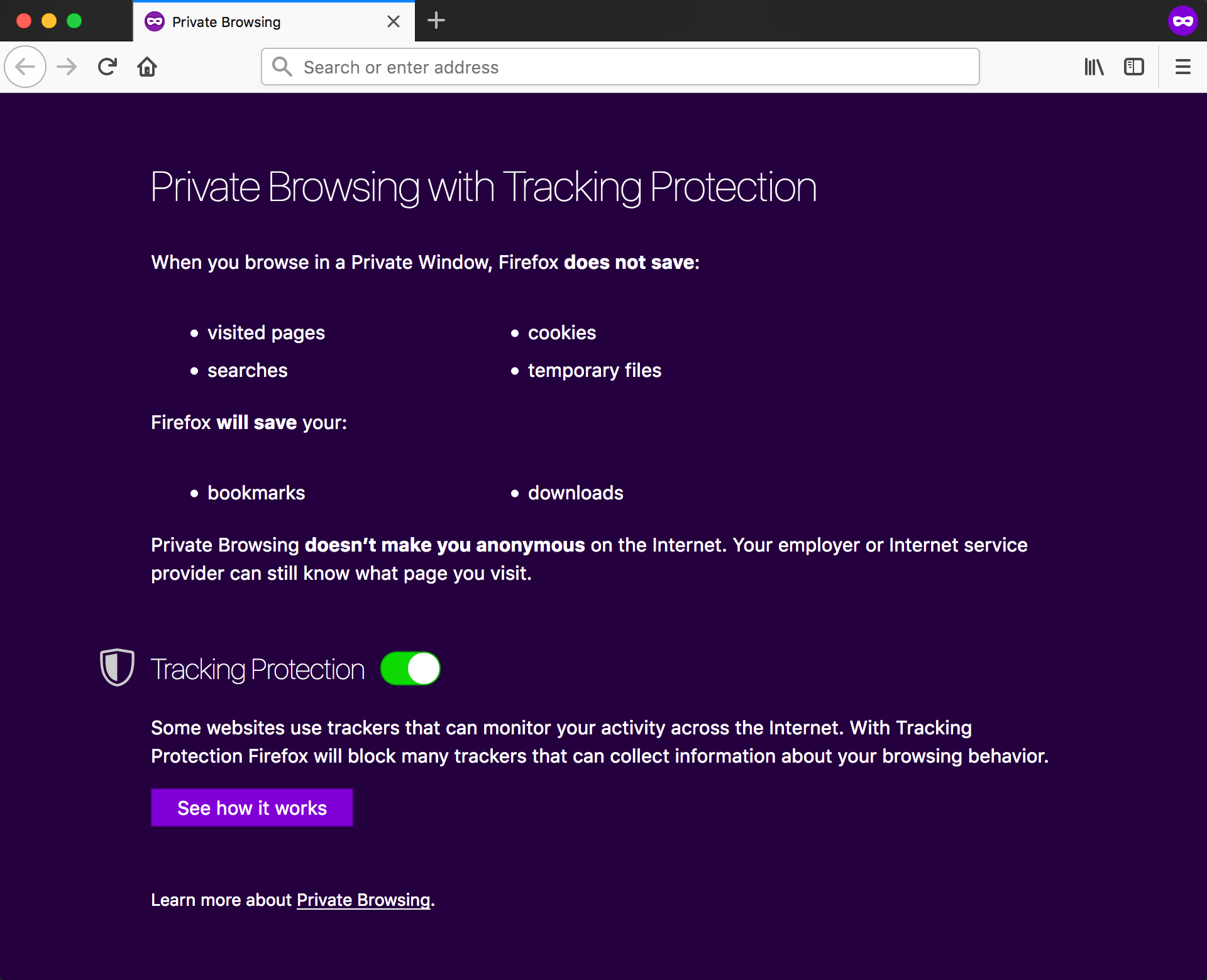 Screenshot: Firefox Private Browsing window