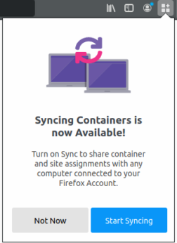 Image of the Multi-Account Containers Sync On-boarding Screen