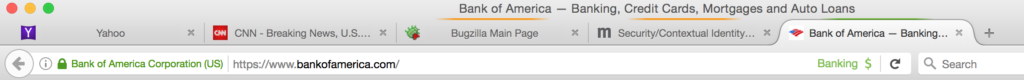 User Interface when 2 normal tabs are open, next to 2 Work Container tabs and 1 Banking Container tab