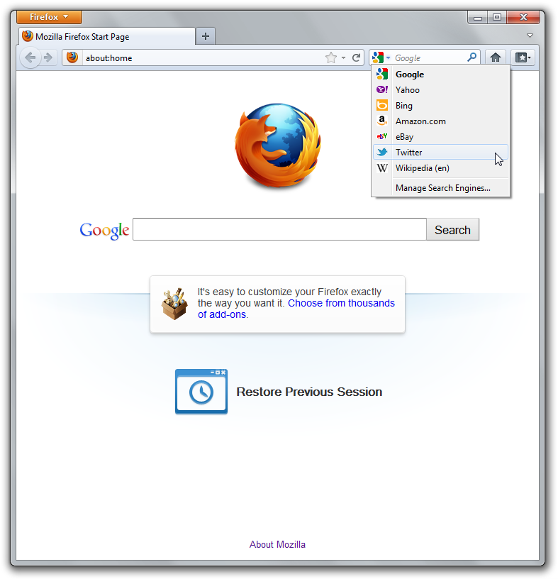 Twitter in Firefox Search Bar