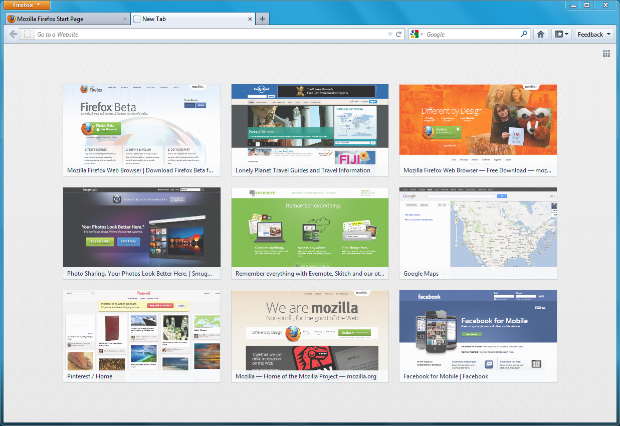 Firefox 13 New Tab Page