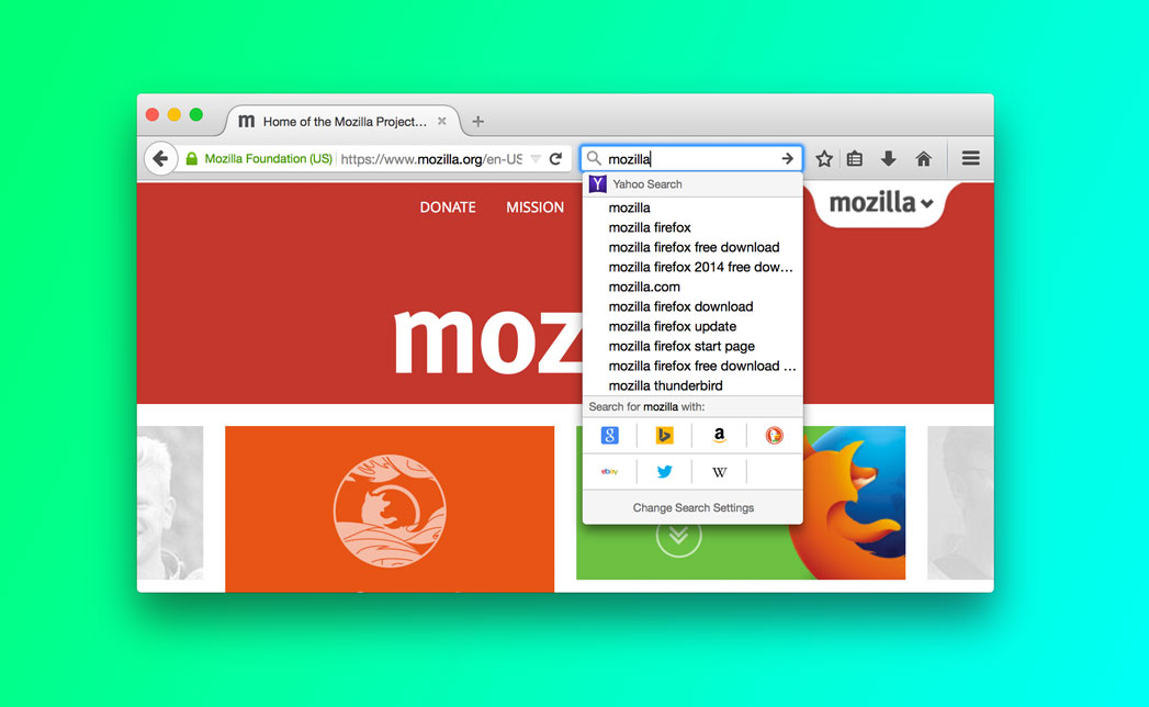 The new search Interface in Firefox