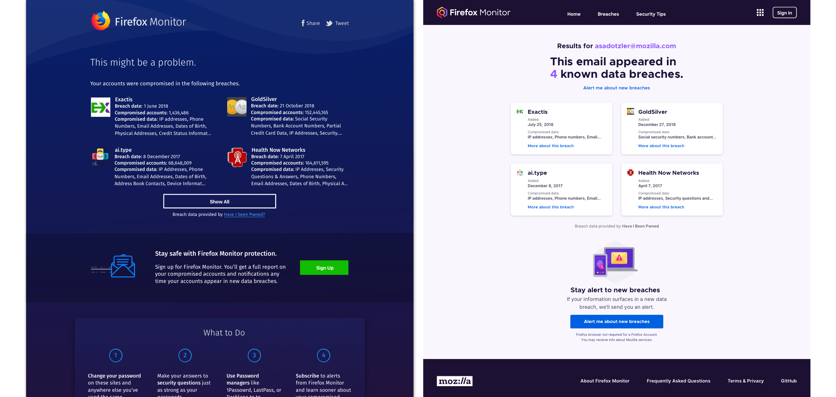 A side-by-side comparison of breach results before and after the redesign.