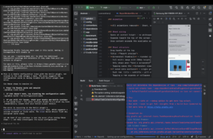 Screenshot of Android Studio showing Claude assisting with a build error alongside the Firefox for Android codebase and a live device preview of the Report Broken Site feature.
