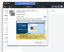 Firefox sharing prompt with preview and warning
