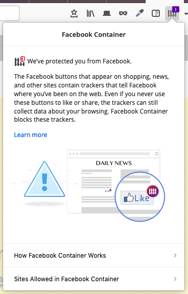 Facebook Container extension prevents Facebook tracking in Firefox