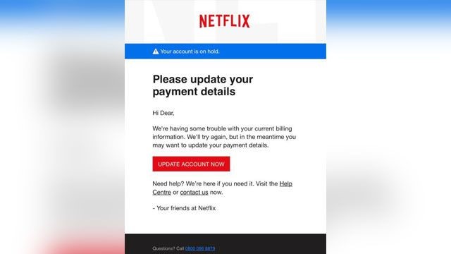 Netflix Scam Example Email