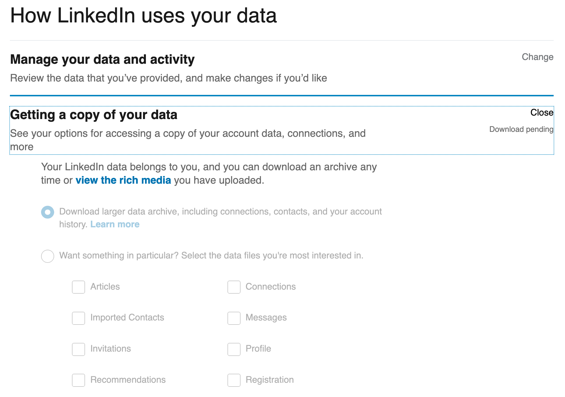 LinkedIn Data Settings