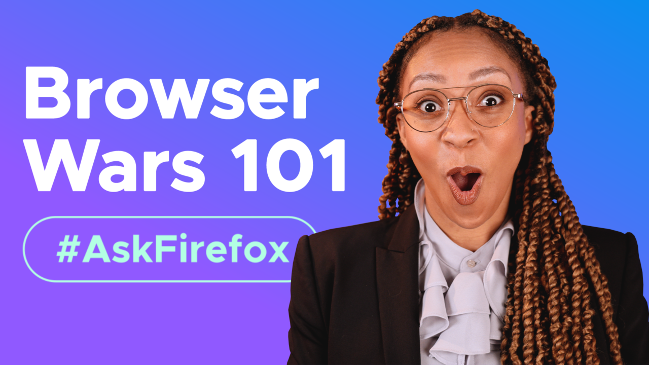Chenae Moore reacts on camera. Text: Browser Wars 101. #AskFirefox