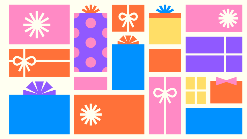 An animated graphic of presents