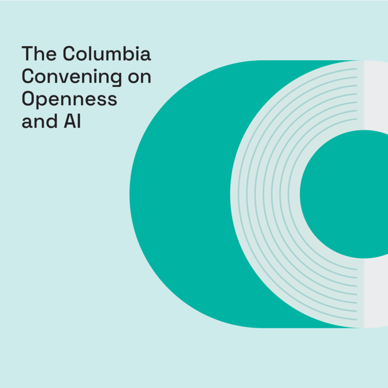 Blue graphic with text that says The Columbia Convening on Openness and AI