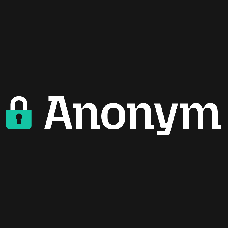 A teal lock icon next to the bold text "Anonym" on a black background.