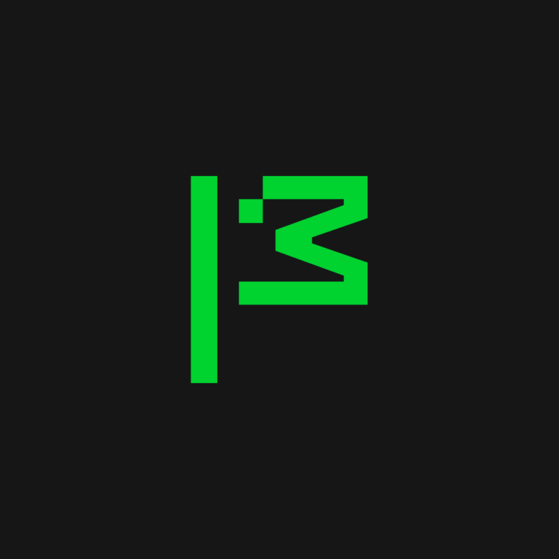 A stylized green flag on a black background, with the flag represented by a vertical line and a partial rectangle, and the "3" depicted with angular, geometric shapes.